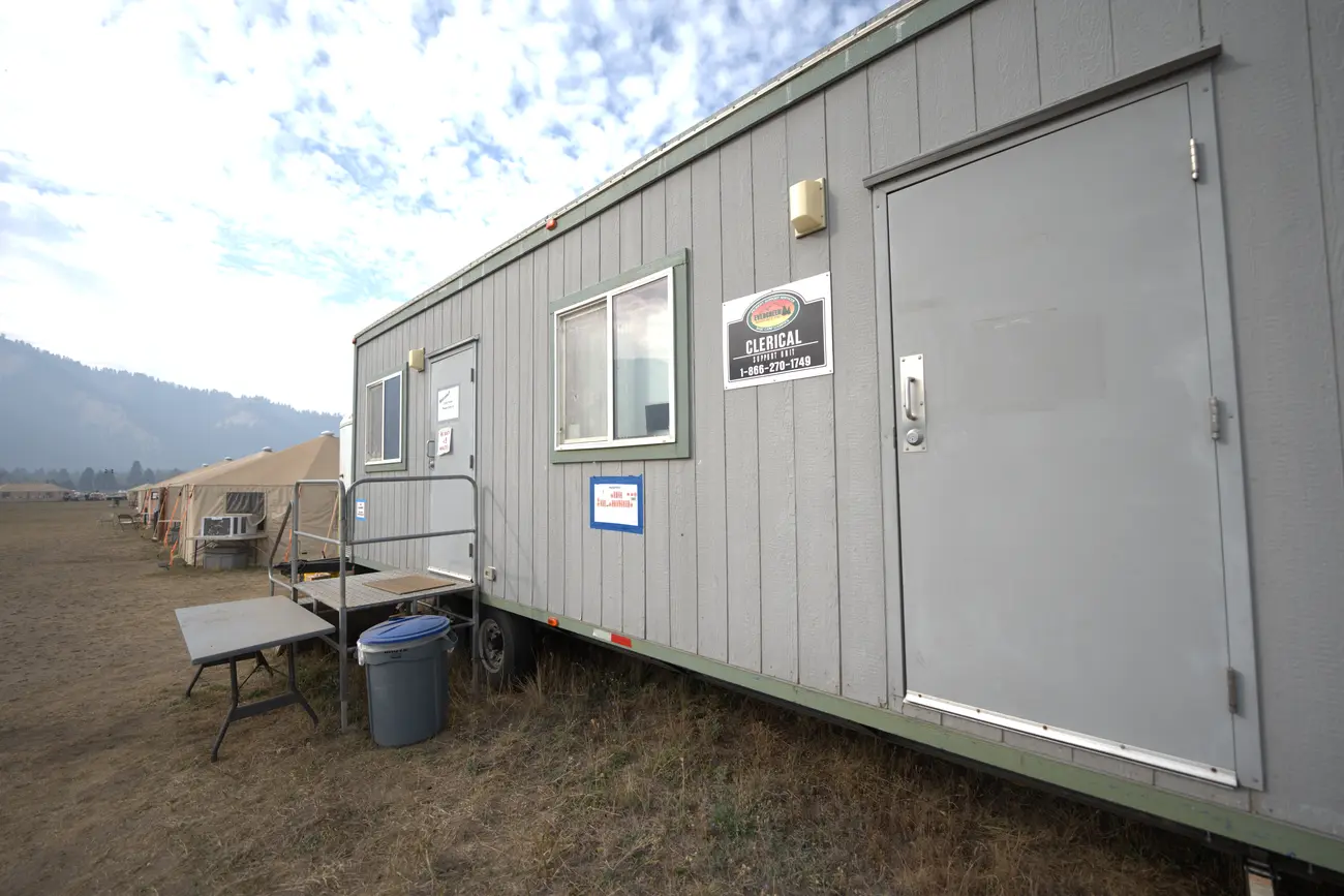 The Evergreen Resource clerical support trailer at a base camp