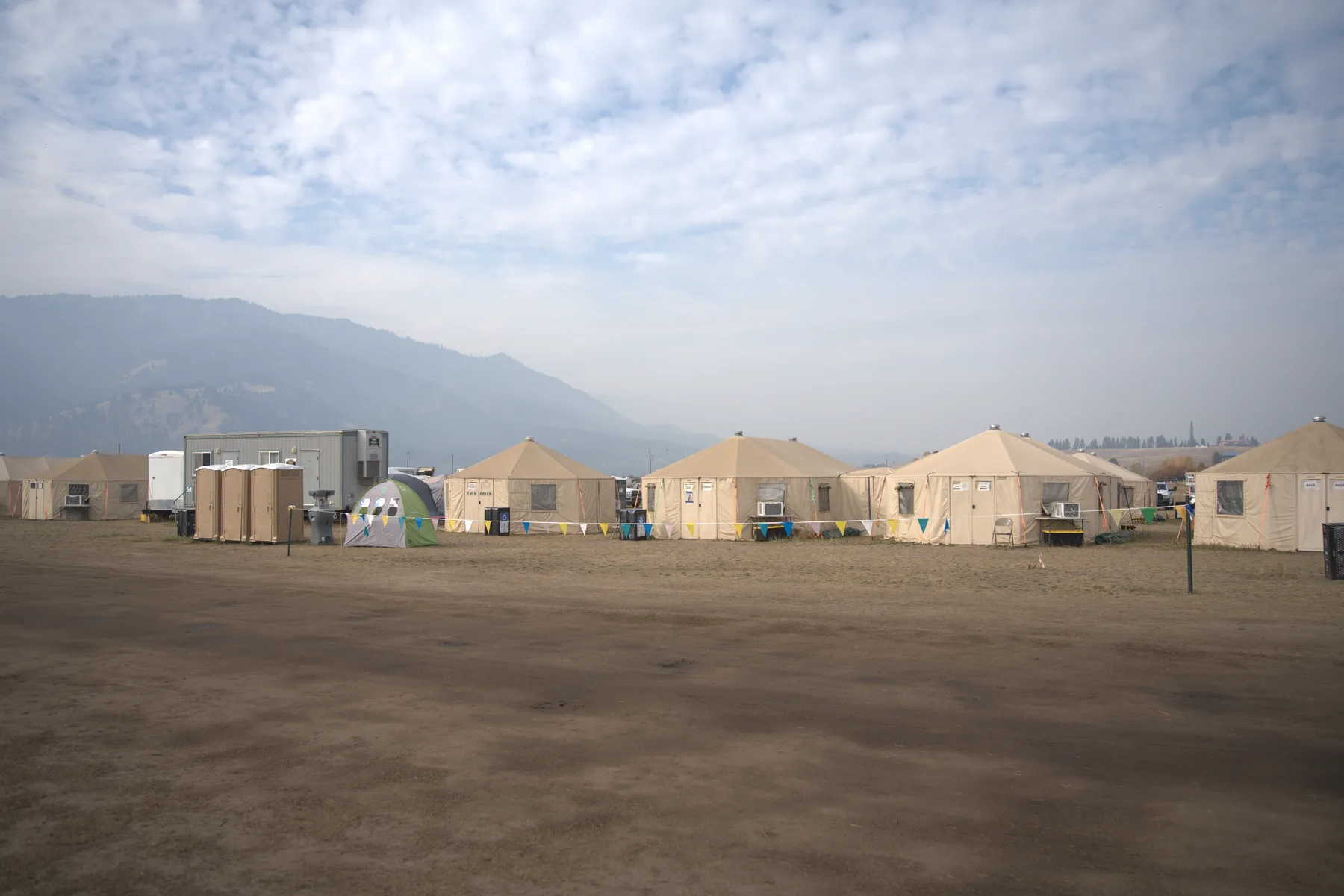 A full Evergreen Resource base camp deployment seen at distance