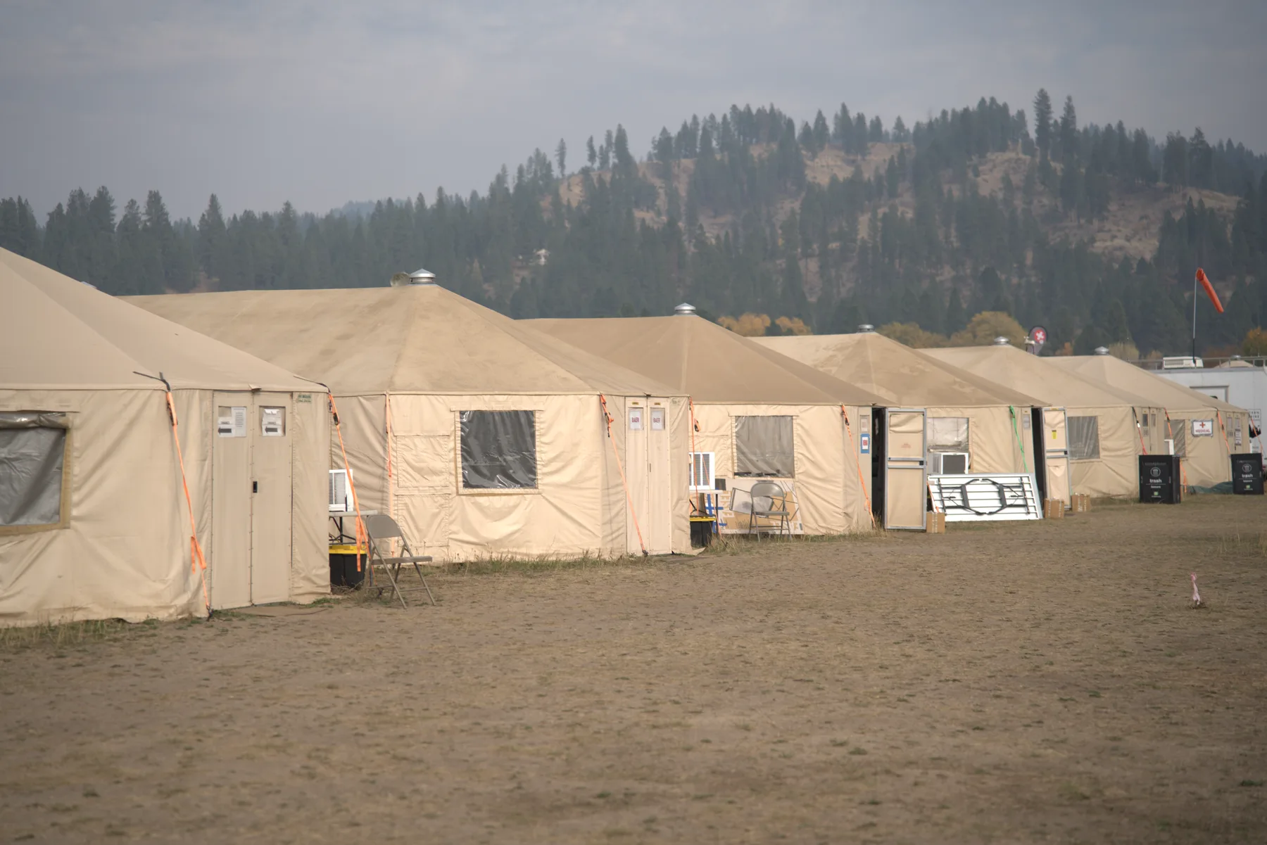 The Clerical Support Unit sign on the Evergreen clerical trailer at a base camp